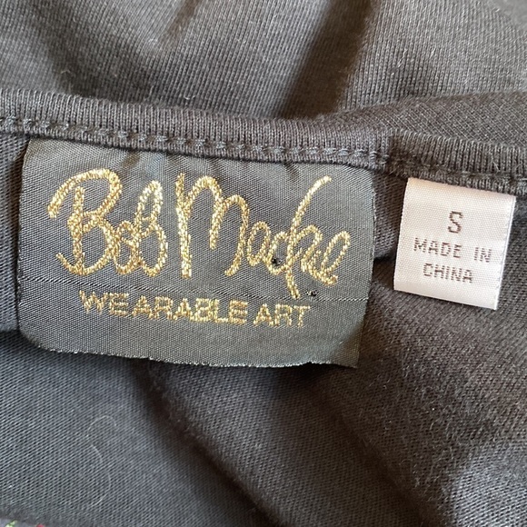 Bob Mackie Wearable Art black tee floral embroidery small - Picture 4 of 5